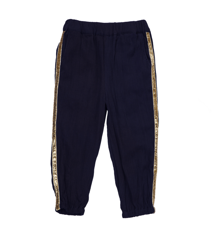 CREPE PANTS WITH METALLIC SIDE STRIPE-BLACK