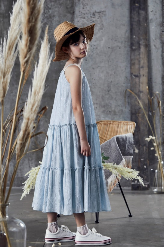 ICE BLUE TIERED MAXI DRESS