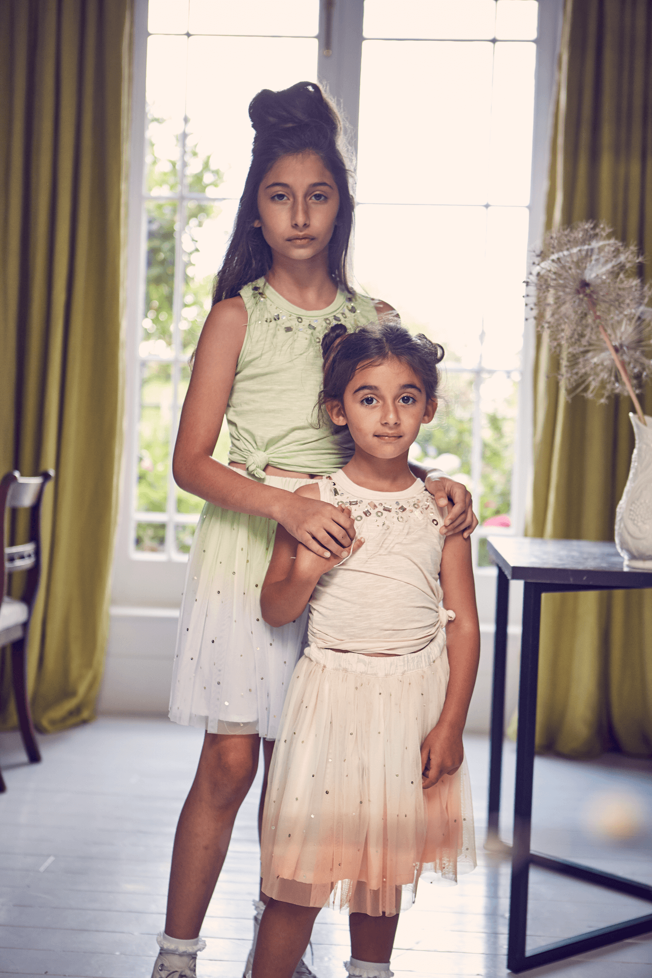 PRISCILLA PEARL & SEQUIN TULLE SKIRT - MINT