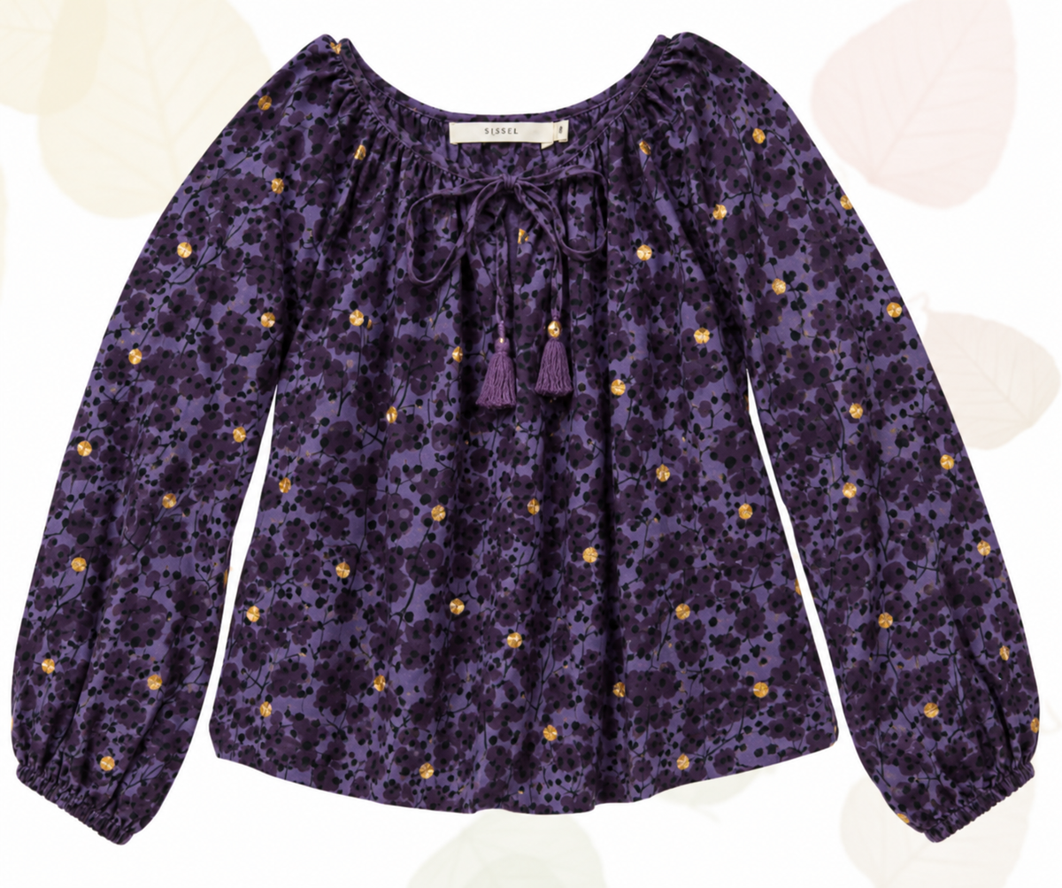 LONG SLEEVE EMBELLISHED PRINTED TOP-PURPLE