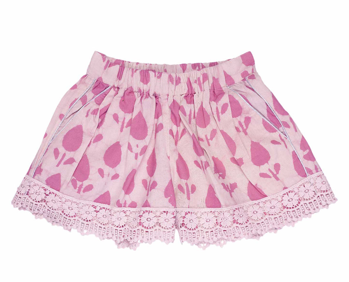 Pink batik lace shorts