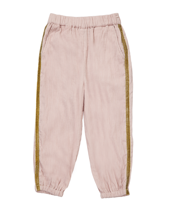 CREPE PANTS WITH METALLIC SIDE STRIPE-BLUSH
