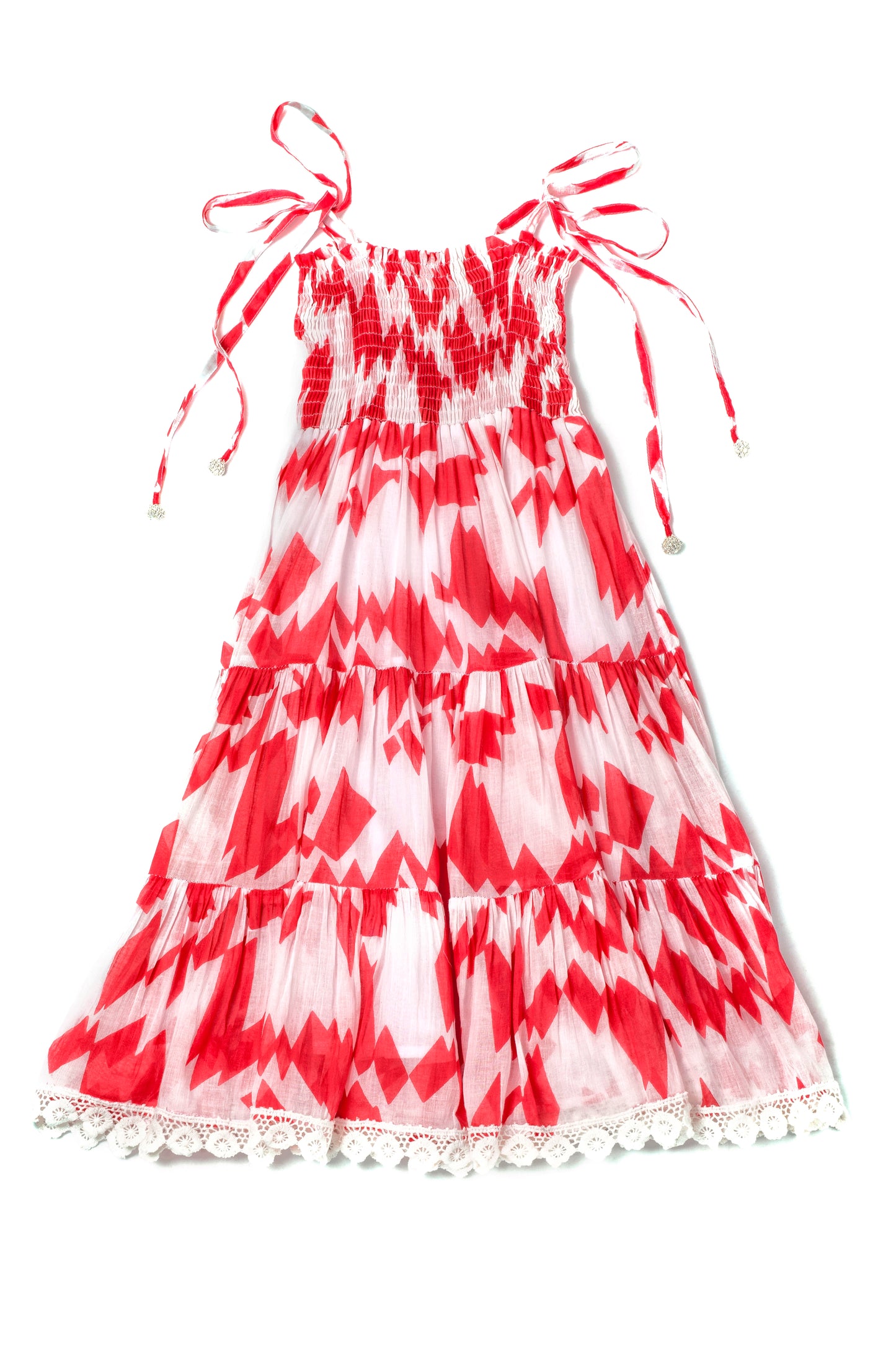 LARA DRESS - RED / WHITE ABSTRACT