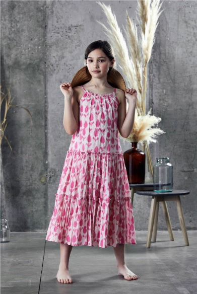 PINK BATIK TIERED MAXI DRESS